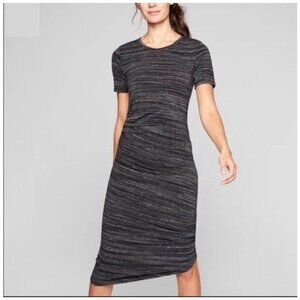 Athleta Dress Size Extra Small Midi Ruched T-shirt Black/ Gray